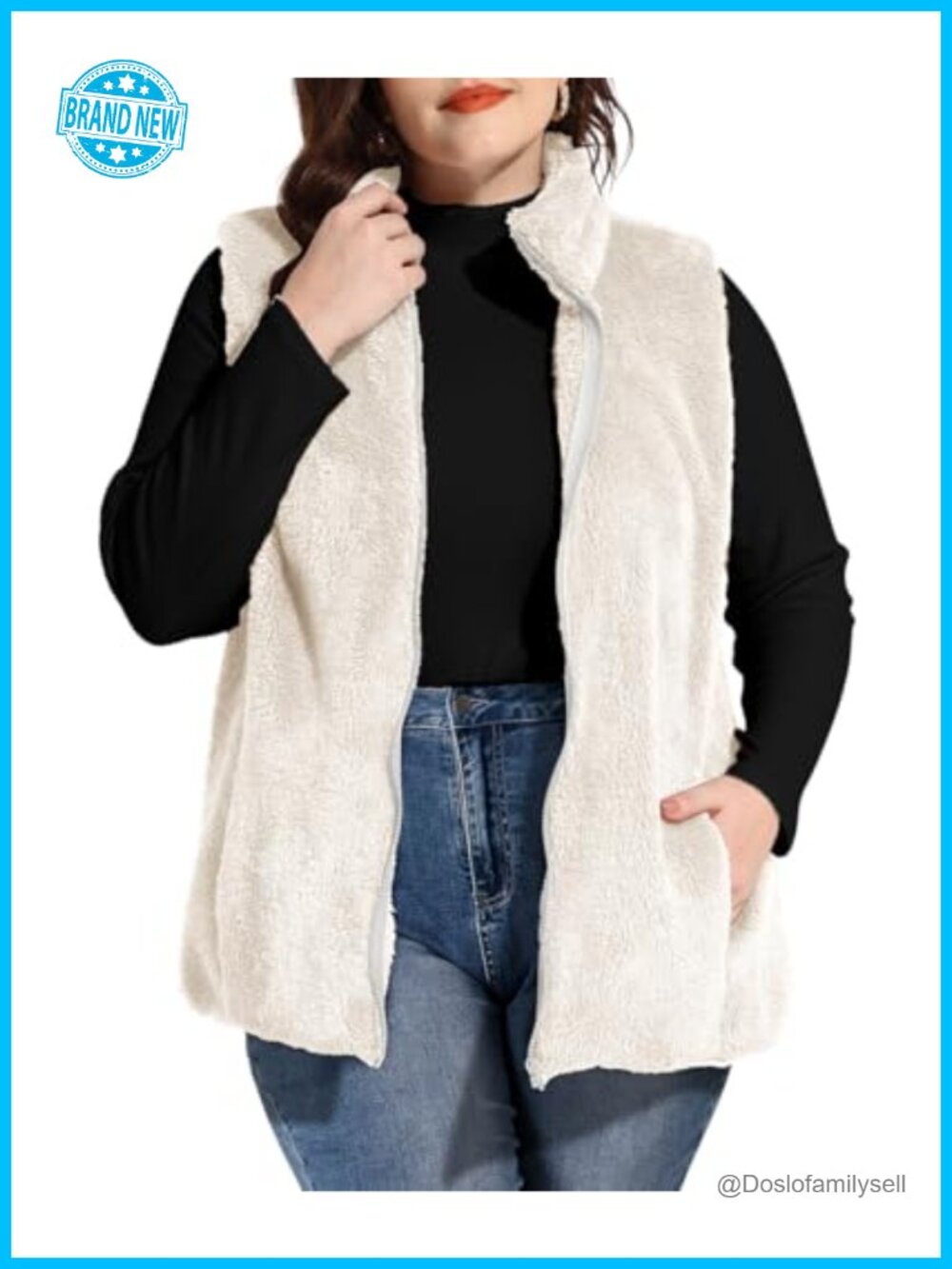 Plus Size Fleece Vest Sherpa Sleeveless Zip Up Waistcoat with Pockets